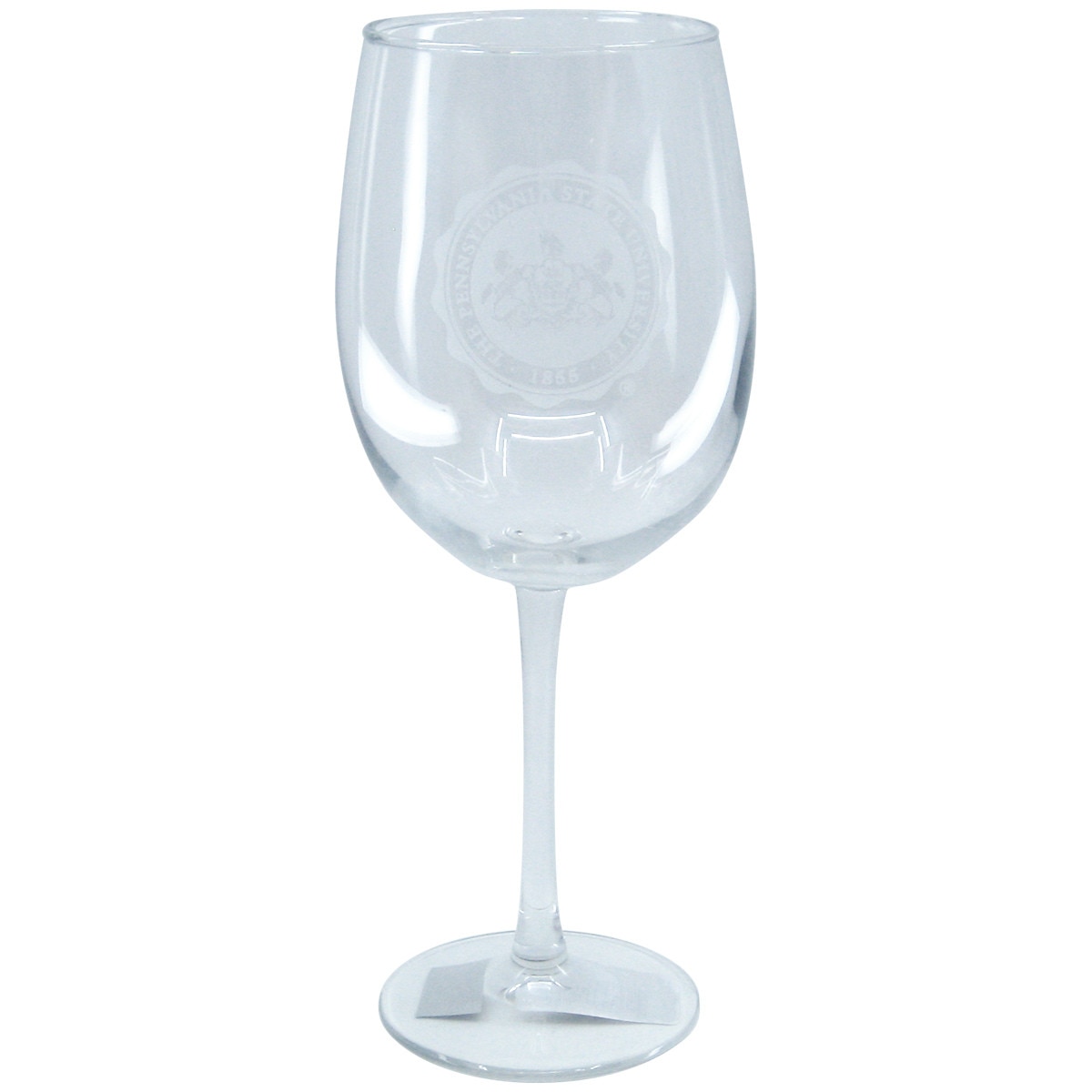 wine glass with etched Pennsylvania State University Seal